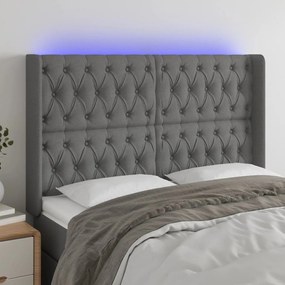 Κεφαλάρι Κρεβατιού LED Σκούρο Γκρι 147x16x118/128εκ. Υφασμάτινο 3124383