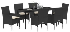 vidaXL Σετ Τραπεζαρίας Κήπου 7 Τεμαχίων με Μαξιλάρια Μαύρο Πολυ Ράτα
