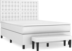 vidaXL Κρεβάτι Boxspring με Στρώμα Λευκό 140x190εκ.από Συνθετικό Δέρμα