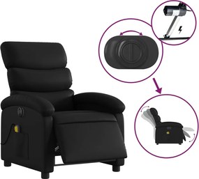 vidaXL Πολυθρόνα Μασάζ Ανακλινόμενη Ηλεκτρική Μαύρη Συνθετικό Δέρμα
