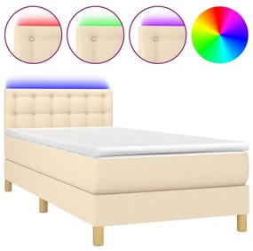 ΚΡΕΒΑΤΙ BOXSPRING ΜΕ ΣΤΡΩΜΑ &amp; LED ΚΡΕΜ 100X200 ΕΚ. ΥΦΑΣΜΑΤΙΝΟ 3134018