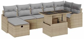 vidaXL Σετ Καναπέ Κήπου με μαξιλάρι 8 pcs Μπεζ Πολυ ράταν
