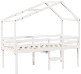vidaXL Κρεβάτι Υπερυψωμένο με Οροφή Λευκό 90x190 εκ. Μασίφ Ξύλο Πεύκου