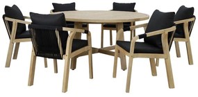 Spice dining table 7pcs solid acacia wood-black fabric 150x150x75 εκ.