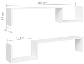 Ραφιέρες Τοίχου 2 τεμ. Λευκό 100 x 15 x 20 εκ. Μοριοσανίδα - Λευκό