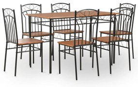 vidaXL Σετ Τραπεζαρίας 7 Τεμαχίων Καφέ από MDF / Ατσάλι