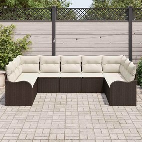 vidaXL Σετ Καναπέ Κήπου 9 pcs Καφέ και λευκό συνθετικό ρατάν
