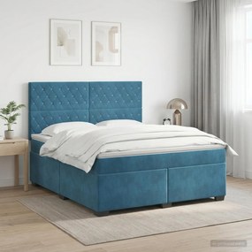 vidaXL Κρεβάτι box spring με στρώμα Μπλε 140 x 190 cm Βελούδο