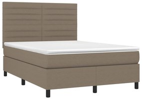 vidaXL Κρεβάτι Boxspring με Στρώμα &amp; LED Taupe 140x200 εκ. Υφασμάτινο