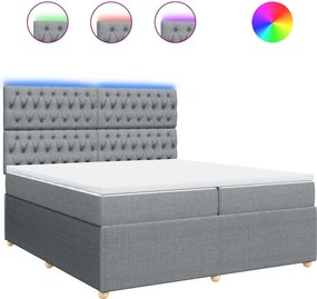 vidaXL Κρεβάτι Boxspring με Στρώμα Ανοιχτό Γκρι 200x200 εκ. Υφασμάτινο
