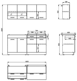 Σύνθεση Κουζίνα Dalila 160 Γκρί Δρύς - Λευκό 160x51,5x206,5 εκ. 160x51.5x206.5 εκ.