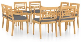 vidaXL Καρέκλες Batavia 8 τεμ. από Μασίφ Ξύλο Teak με Μαξιλάρια
