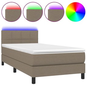 vidaXL Κρεβάτι Boxspring με Στρώμα & LED Taupe 100x200 εκ. Υφασμάτινο