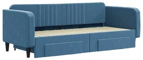 vidaXL Καναπές Κρεβάτι Συρόμενος Μπλε 90x200 εκ. Βελούδινος &amp; Συρτάρια