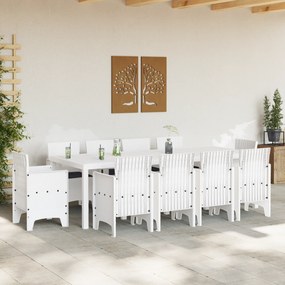 vidaXL Σετ Τραπεζαρίας Κήπου 11 Τεμαχίων με Μαξιλάρια Λευκό Πολυρατάν