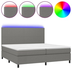 Κρεβάτι Boxspring με Στρώμα &amp; LED Σκ.Γκρι 200x200εκ. Υφασμάτινο - Γκρι