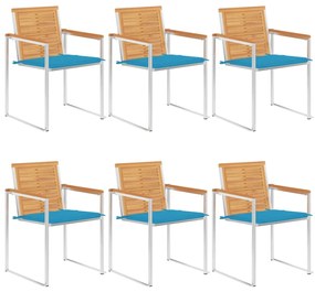 vidaXL Καρέκλες Κήπου 6 τεμ. από Μασίφ Ξύλο Teak με Μαξιλάρια