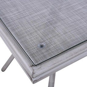 Τραπέζι HARLOW Αλουμινίου Bamboo Look Λευκή Πατίνα με Γυαλί 70x70x76 εκ. 70x70x76 εκ.