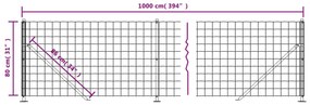 vidaXL Συρματόπλεγμα Περίφραξης Πράσινο 0,8x10 μ. με Βάσεις Φλάντζα
