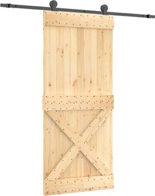 vidaXL Συρόμενη Πόρτα Φυσικό και Μαύρο 90 x 210 cm