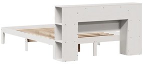 Κρεβάτι Βιβλιοθήκη Χωρίς Στρώμα Λευκό 135x190 εκ Μασίφ Πεύκο - Λευκό