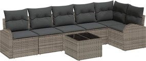 vidaXL Σετ Καναπέ Κήπου με μαξιλάρι 7 pcs Γκρι Πολυ ράταν
