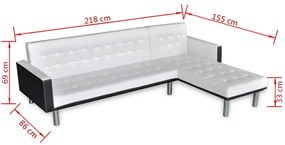 Καναπές-Κρεβάτι Γωνιακός Λευκός από Συνθετικό Δέρμα - Λευκό