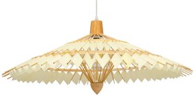 00895 GloboStar®  VENTALIA 00895 Boho Κρεμαστό Φωτιστικό Καμπάνα Μονόφωτο 1 x E27 IP20 Μπεζ Ξύλο - Μ80 x Π80 x Υ40cm