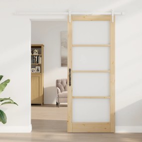 vidaXL Συρόμενη Πόρτα με Σετ Εξαρτημάτων 86x211 εκ. Σταθερό Ξύλο Πεύκου