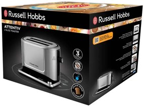 Τοστιέρα ψωμιού Russell Hobbs Attentiv 26210-56, 1640W, 2 φέτες, 6 στάδια, κεντράρισμα, έλεγχος αφής, LED, αποθήκευση, υψηλή ανύψωση, χωρίς BPA και PFAS, Inox/μαύρο