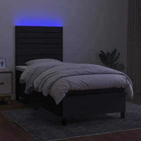 Κρεβάτι Boxspring με Στρώμα &amp; LED Μαύρο 80x200 εκ. Υφασμάτινο - Μαύρο