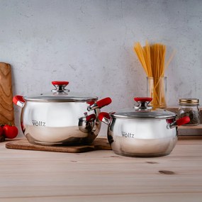 Κατσαρόλα Oliver Voltz OV51210N24, 24 cm, 6 l, Επαγωγή, Κόκκινες λαβές από σιλικόνη, Inox/Κόκκινος