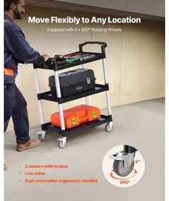 VEVOR Heavy Duty Utility Cart 300 lbs Capacity 3-tier Service Cart with Wheels