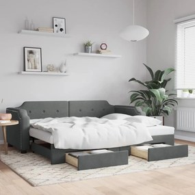 Καναπές Κρεβάτι Συρόμενος Σκ. Γκρι 80x200 εκ. Ύφασμα &amp; Συρτάρια - Γκρι