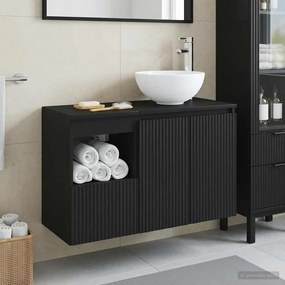 vidaXL Σετ Επίπλων Μπάνιου 2 τμχ. Μαύρο Επεξεργασμένο Ξύλο