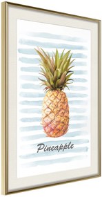 Αφίσα - Pineapple on Striped Background - 20x30 - Χρυσό - Με πασπαρτού