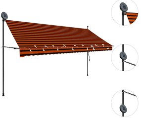 vidaXL Τέντα Συρόμενη Χειροκίνητη με LED Πορτοκαλί/Καφέ 350 εκ.