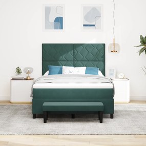 vidaXL Κρεβάτι Box Spring με Στρώμα & Πάγκο Σκούρο Πράσινο 140x190 εκ. Βελούδο