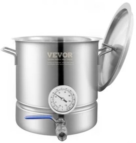 VEVOR Stainless Steel Kettle, 5 GALLON Brewing Pot, Tri Ply Bottom for Beer, Brew Kettle Pot, Home Brewing Supplies Includes Lid, Handle, Thermometer, Ball Valve Spigot, Filter, Filter Tray