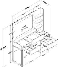 Τουαλέτα Μακιγιάζ Λευκό CABIA 120x40x141.8