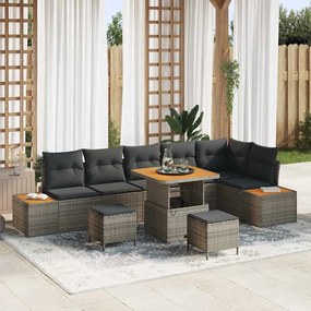 vidaXL Σετ Καναπέ Κήπου με μαξιλάρι 9 pcs Γκρι Πολυ ράταν