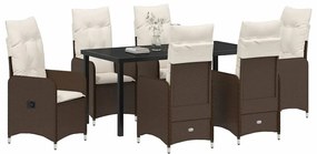 vidaXL Σέτ φαγητού για κήπο με μαξιλάρι 7 pcs Καφέ Πολυ ράταν