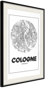 Αφίσα - City Map: Cologne (Round) - 30x45 - Μαύρο - Με πασπαρτού