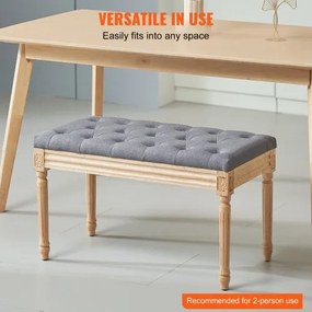 VEVOR Upholstered Bench, 16&quot;W Ottoman Bench, End of Bed Bench with Foam Padded Cushion and Rubberwood Legs, Tufted Footrest Stool Entryway Bench for Dining Room, Living Room, Bedroom, Hallway, Gray