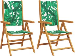vidaXL Καρέκλες Κήπου 2 τεμ. Σχέδιο Φύλλων Μασίφ Ακακία &amp; Ύφασμα