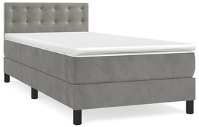 vidaXL Κρεβάτι Boxspring με Στρώμα Ανοιχτό Γκρι 100x200 εκ. Βελούδινο