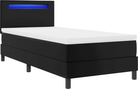 vidaXL Κρεβάτι με ελατήρια με στρώμα Μαύρο 100 x 200 cm Τεχνητό δέρμα