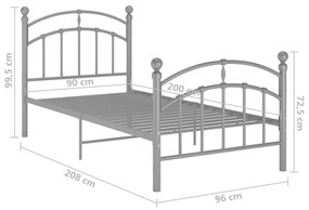 Πλαίσιο Κρεβατιού Γκρι 90 x 200 εκ. Μεταλλικό - Γκρι