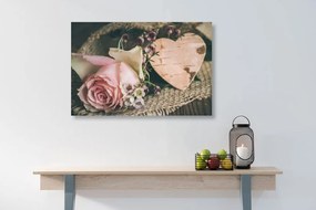 Εικόνα τριαντάφυλλο και καρδιά σε γιούτα - 60x40