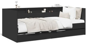Καναπές-Κρεβάτι με Συρτάρια Μαύρο 100x200 εκ. Επεξ. Ξύλο - Μαύρο